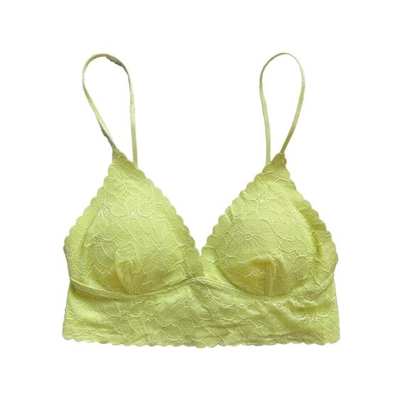 Urban Outfitters Scalloped Lace Triangle Bralette Neon Yellow Green Size S - Picture 2 of 7
